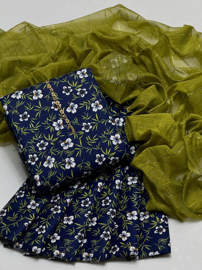 Premium Cambric Cotton 3-Piece Printed Dress with Zari Silk Dupatta – SAMAVIAS