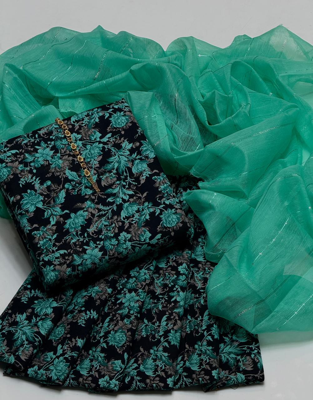 Premium Cambric Cotton 3-Piece Printed Dress with Zari Silk Dupatta – SAMAVIAS