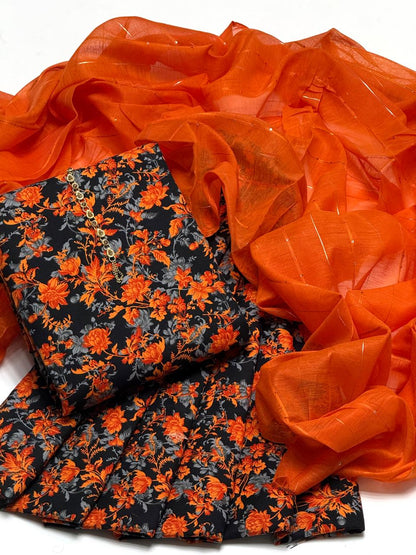 Premium Cambric Cotton 3-Piece Printed Dress with Zari Silk Dupatta – SAMAVIAS