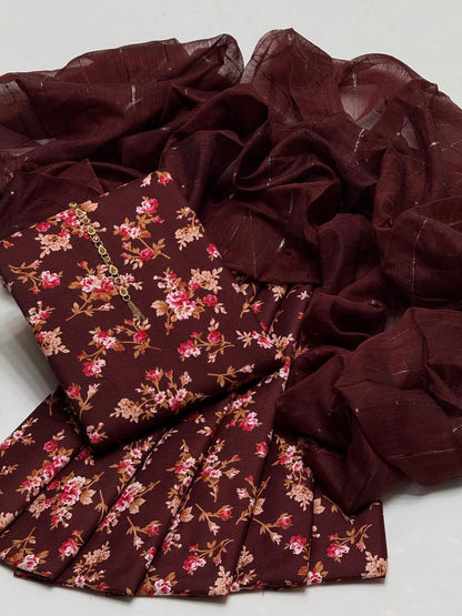 Premium Cambric Cotton 3-Piece Printed Dress with Zari Silk Dupatta – SAMAVIAS