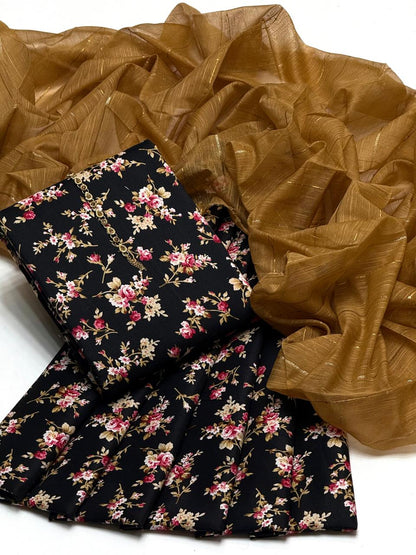 Premium Cambric Cotton 3-Piece Printed Dress with Zari Silk Dupatta – SAMAVIAS