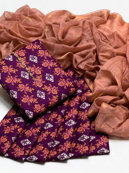 Premium Cambric Cotton 3-Piece Printed Dress with Zari Silk Dupatta – SAMAVIAS