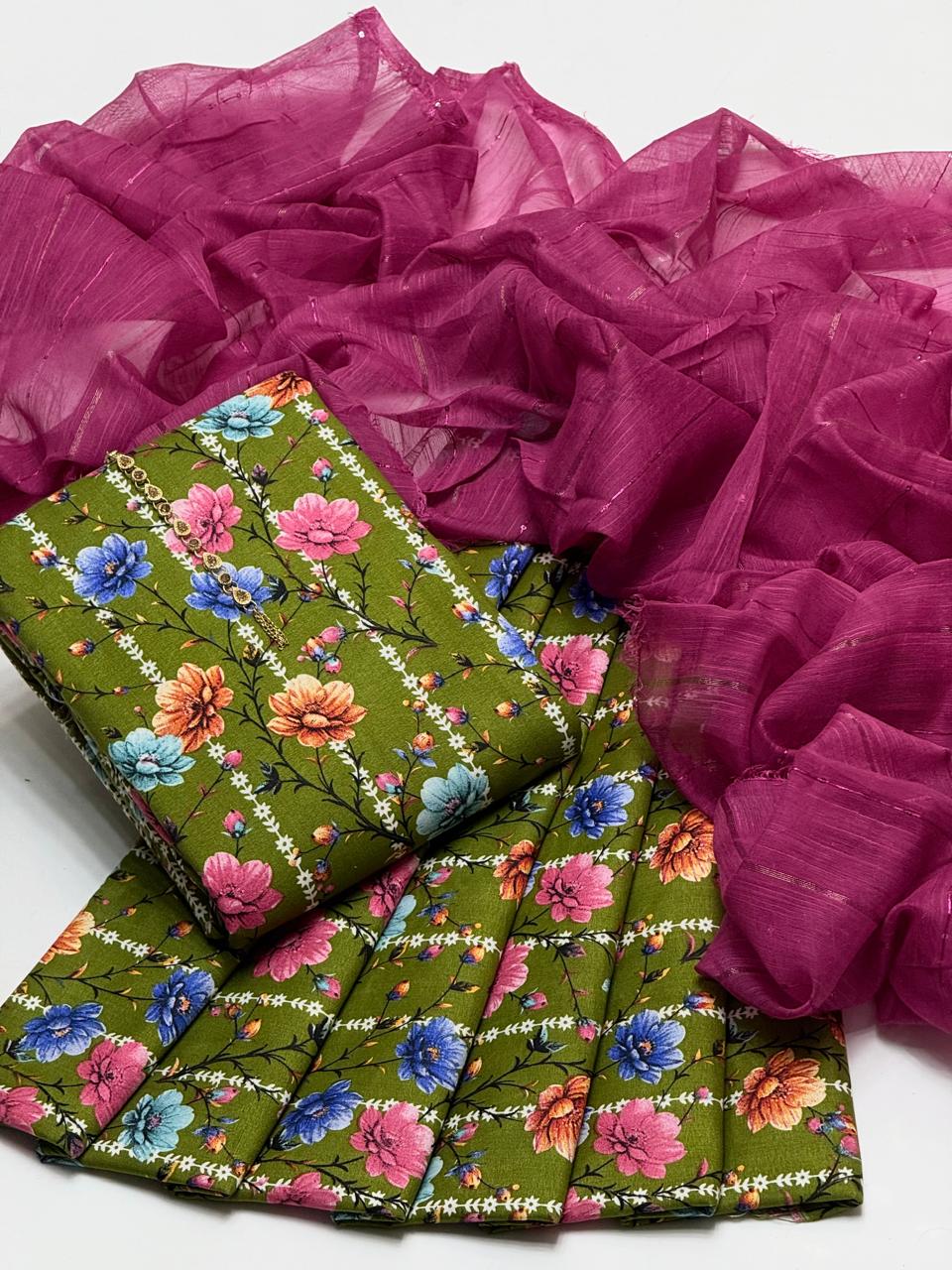 Premium Cambric Cotton 3-Piece Printed Dress with Zari Silk Dupatta – SAMAVIAS