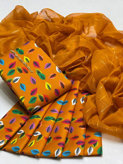 Premium Cambric Cotton 3-Piece Printed Dress with Zari Silk Dupatta – SAMAVIAS