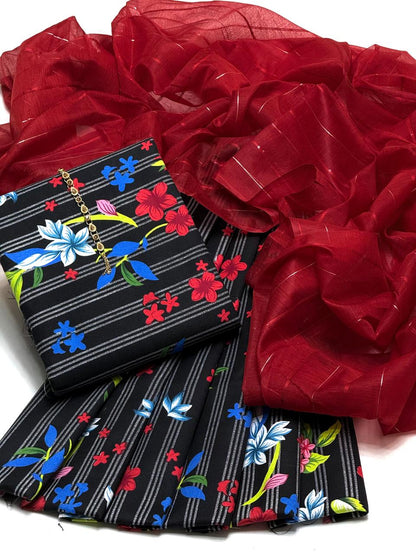 Premium Cambric Cotton 3-Piece Printed Dress with Zari Silk Dupatta – SAMAVIAS